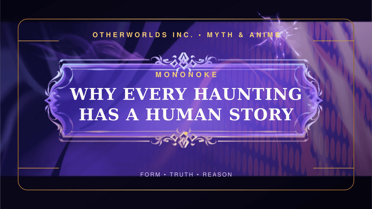 Purple and gold Otherworlds editorial banner reading Mononoke: Why Every Haunting Has a Human Story.