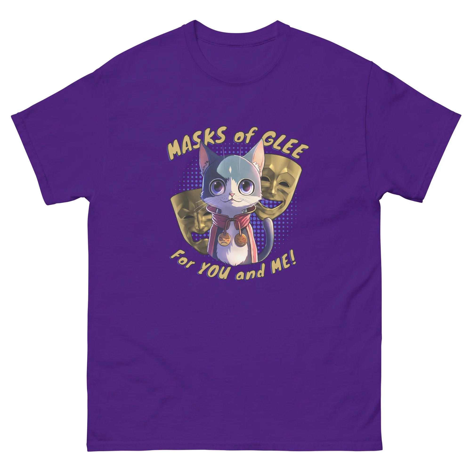 Masks of Glee Janus Cat Unisex Tee purple