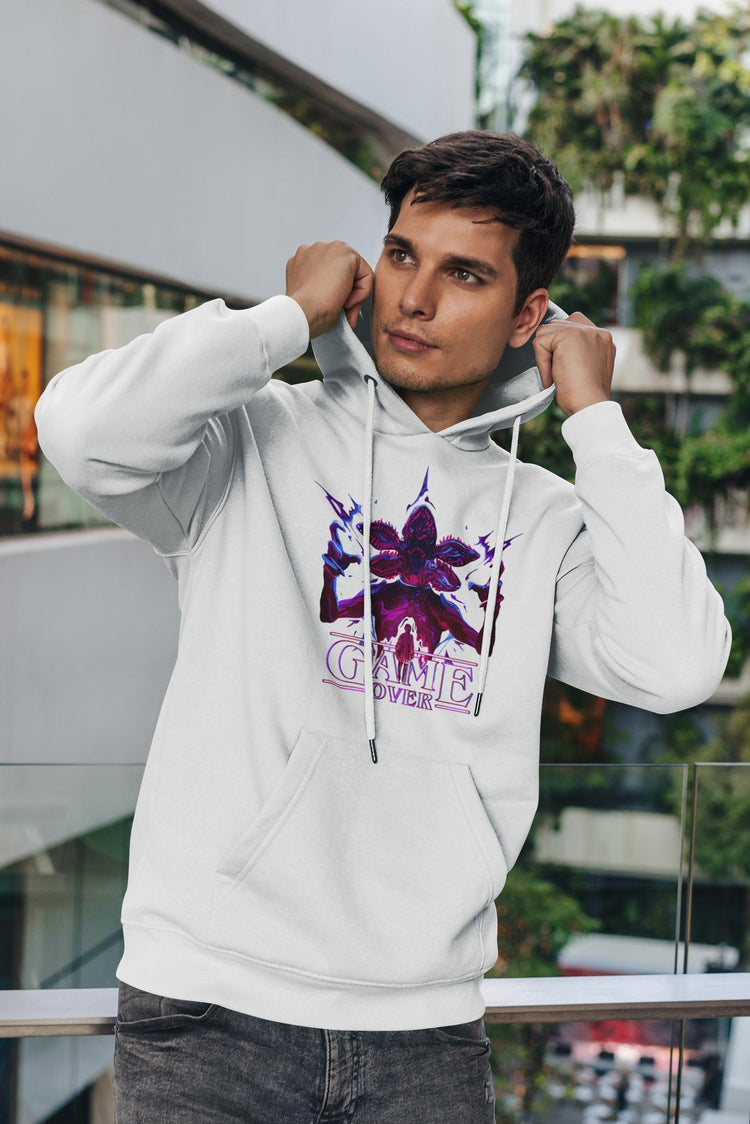 game over unisex hoodie white on model