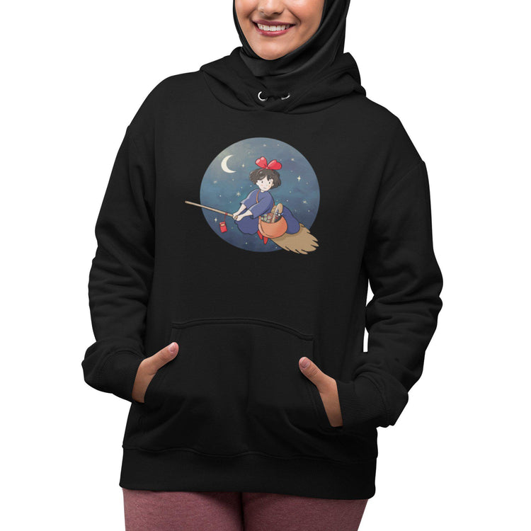 kiki lunar delivery unisex hoodie black on model