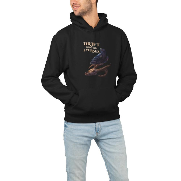 drift into the eversea hoodie black on model