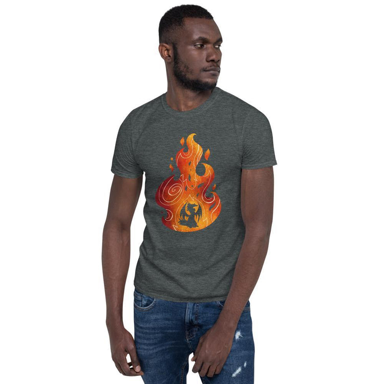 fire spirit tshirt heather on model
