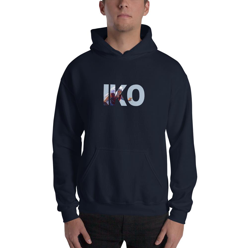 just Iko unisex hoodie navy blue on model