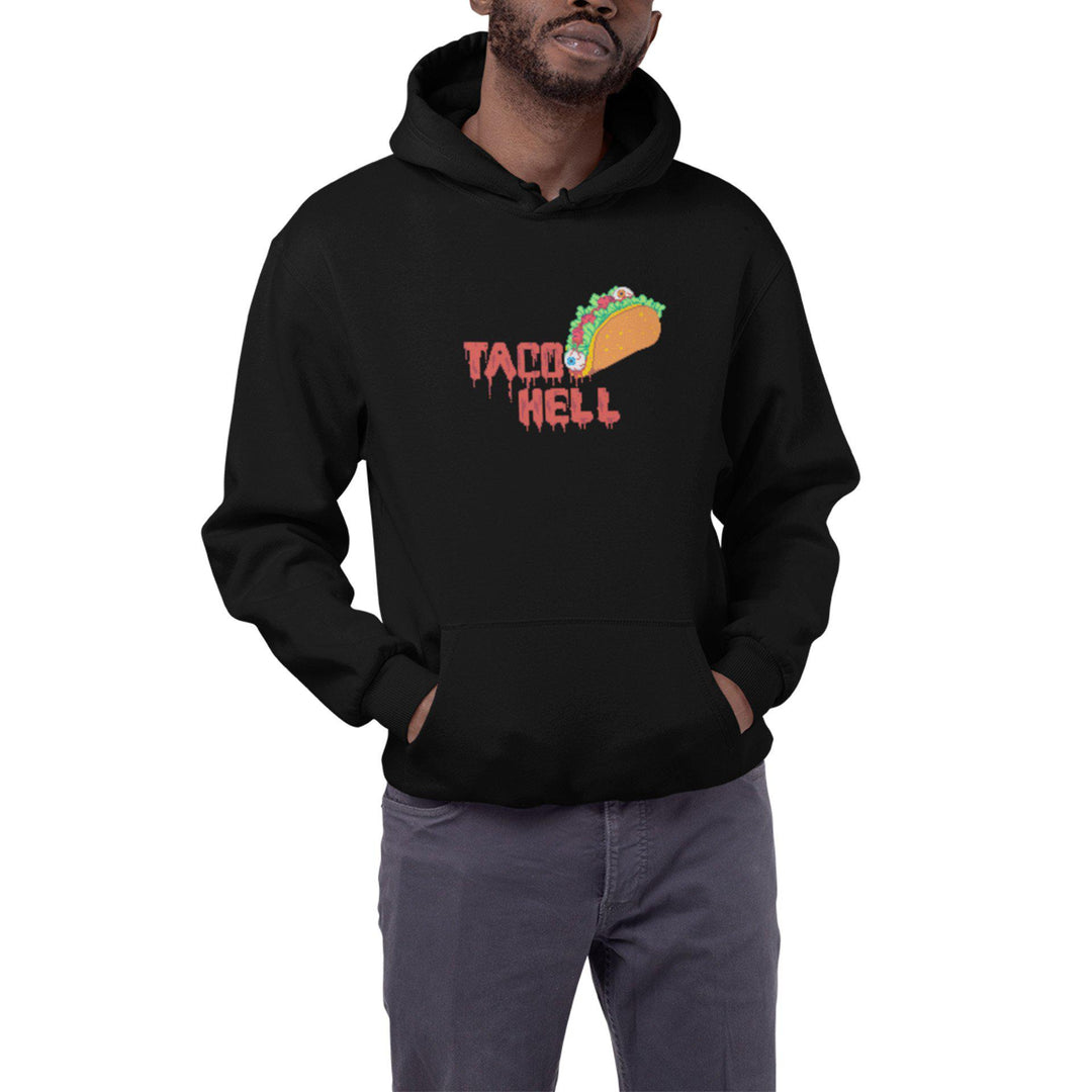 taco hell hoodie black on model